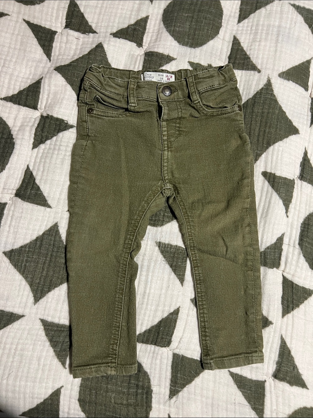 Zara Boys Olive Green Denim Straight Leg